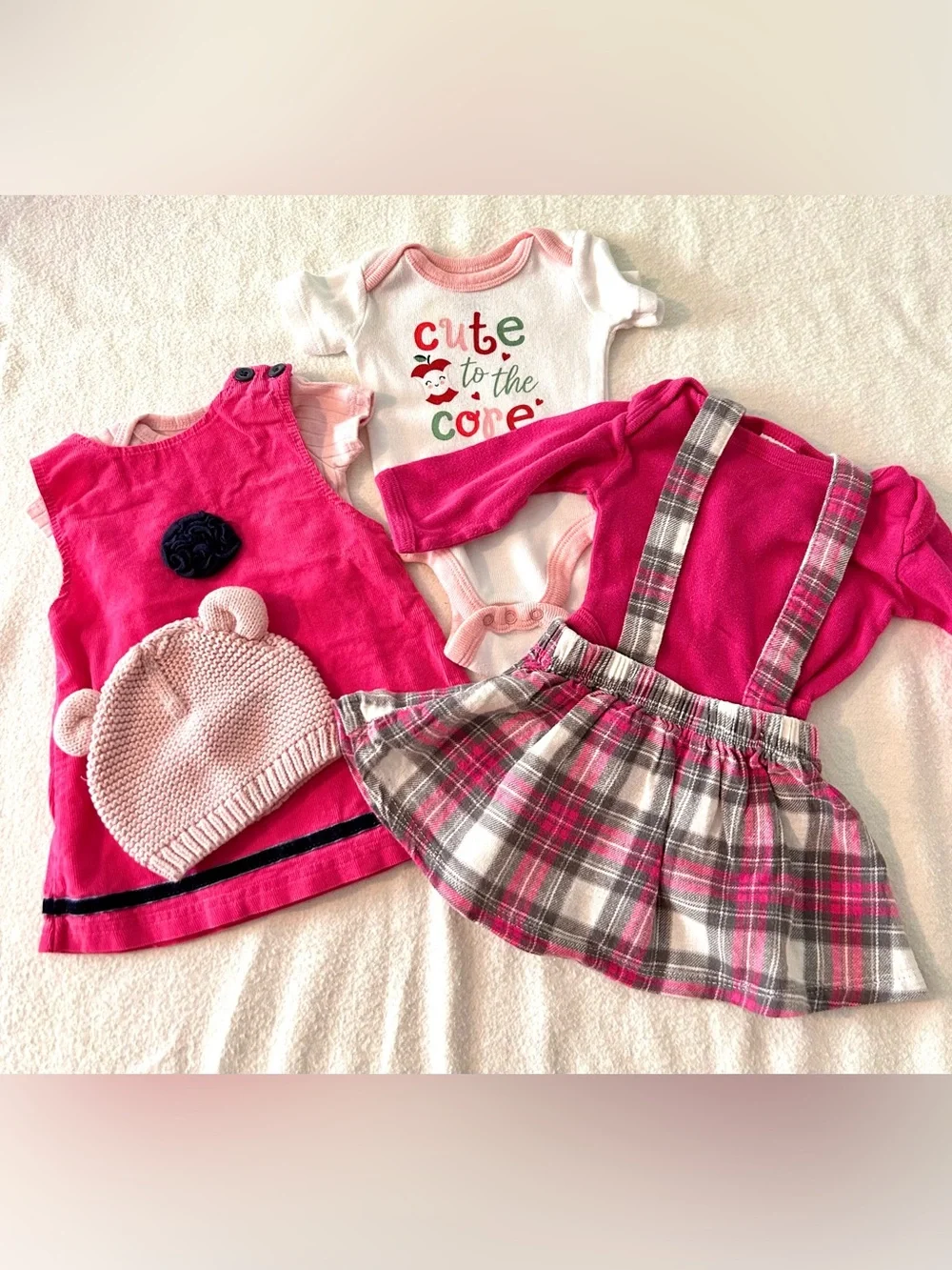 Baby Girls Pink Bundle - Dresses & Knit Hat 0-3 Months